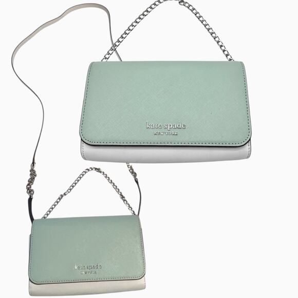 Kate Spade Cameron Crossbody Conversion Mini Bag Willow Green White Silver Chain - Picture 1 of 12